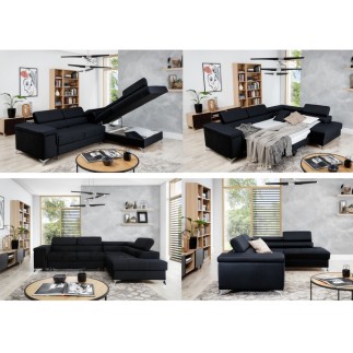 Canapé d'angle convertible - ERMAN - en tissu et simili 5 places, marron et chocolat, angle droit (vu de face)