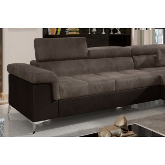Canapé d'angle convertible - ERIKA - en tissu velours luxe 5 places, marron et chocolat, angle droit (vu de face)