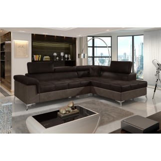 Canapé d'angle convertible - ERIKA - en tissu velours luxe 5 places, chocolat et marron, angle droit (vu de face)
