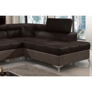 Canapé d'angle convertible - ERIKA - en tissu velours luxe 5 places, chocolat et marron, angle droit (vu de face)