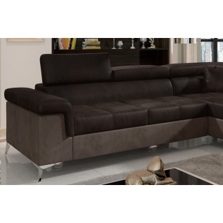 Canapé d'angle convertible - ERIKA - en tissu velours luxe 5 places, chocolat et marron, angle droit (vu de face)