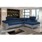 Canapé d'angle convertible - ERIKA - en tissu velours luxe 5 places, bleu et gris, angle droit (vu de face) Canapé d'angle convertible - ERIKA - en tissu velours luxe 5 places, bleu et gris, angle droit (vu de face)