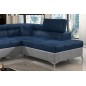 Canapé d'angle convertible - ERIKA - en tissu velours luxe 5 places, bleu et gris, angle droit (vu de face) Canapé d'angle convertible - ERIKA - en tissu velours luxe 5 places, bleu et gris, angle droit (vu de face)