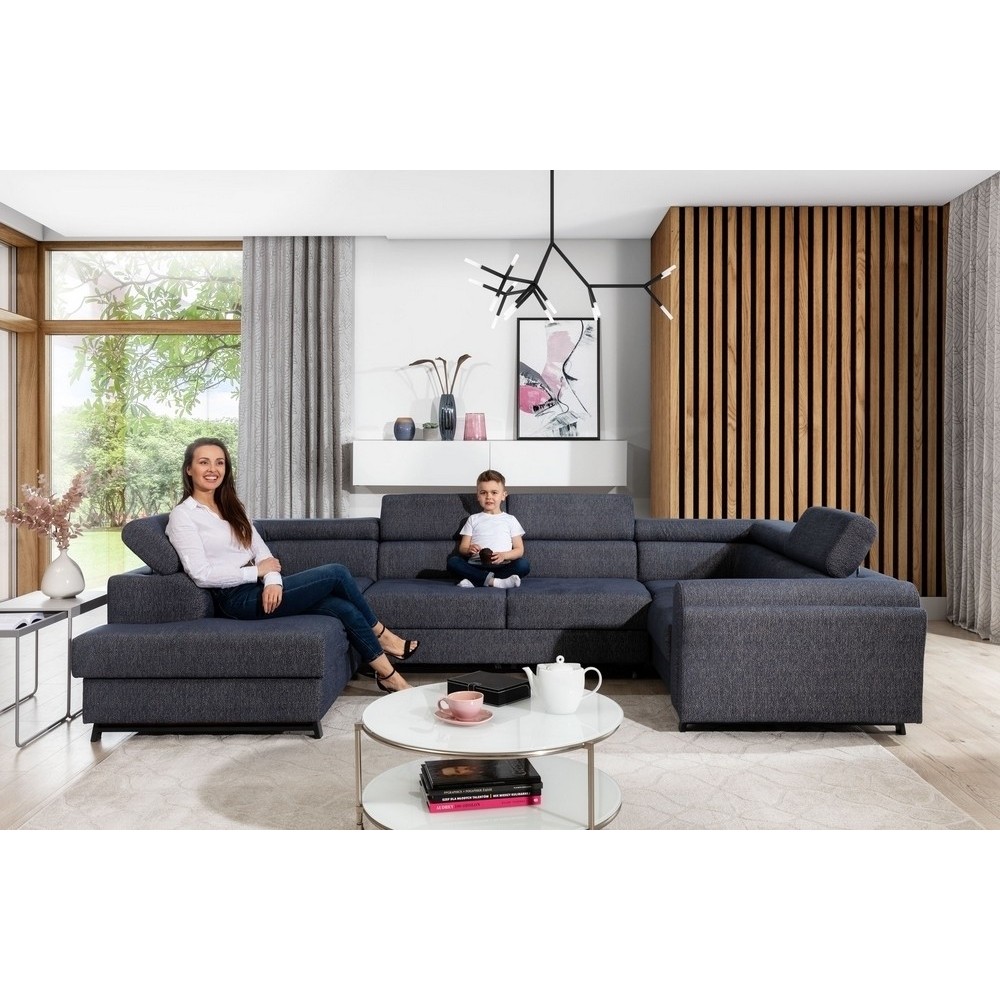 Canapé panoramique convertible - ESTEVE - en tissu prestige luxe gris, 7 places, partie sans accoudoir à gauche (vu de face) Canapé panoramique convertible - ESTEVE - en tissu prestige luxe gris, 7 places, partie sans accoudoir à gauche (vu de face)