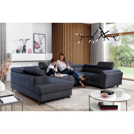 Canapé panoramique convertible - ESTEVE - en tissu prestige luxe gris, 7 places, partie sans accoudoir à gauche (vu de face)