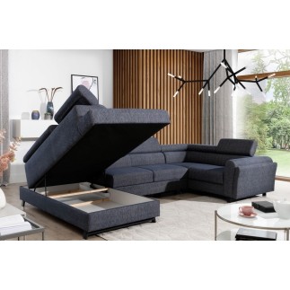 Canapé panoramique convertible - ESTEVE - en tissu prestige luxe gris, 7 places, partie sans accoudoir à gauche (vu de face)