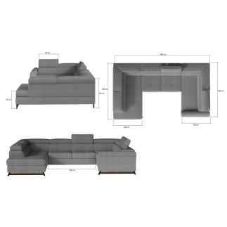 Canapé panoramique convertible - ESTEVE - en tissu prestige luxe gris, 7 places, partie sans accoudoir à gauche (vu de face)