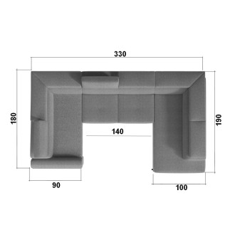 Canapé panoramique convertible, ESTEVE, en tissu prestige luxe gris, 7 places, partie sans accoudoir à droite (vu de face)
