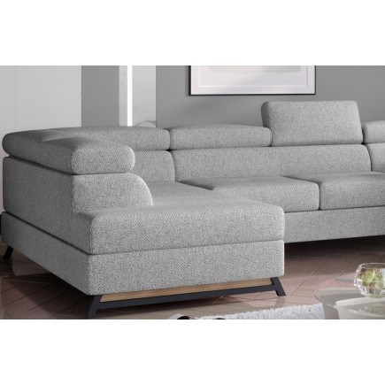 Canapé panoramique convertible - ESTEBAN - en tissu prestige luxe gris - 7 places, partie sans accoudoir à gauche (vu de face)