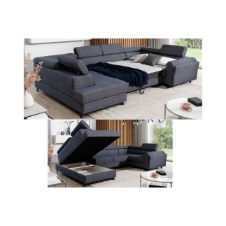 Canapé panoramique convertible - ESTEBAN - en tissu prestige luxe gris - 7 places, partie sans accoudoir à gauche (vu de face)