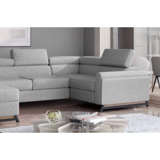 Canapé panoramique convertible - ESTEBAN - en tissu prestige luxe gris - 7 places, partie sans accoudoir à gauche (vu de face)