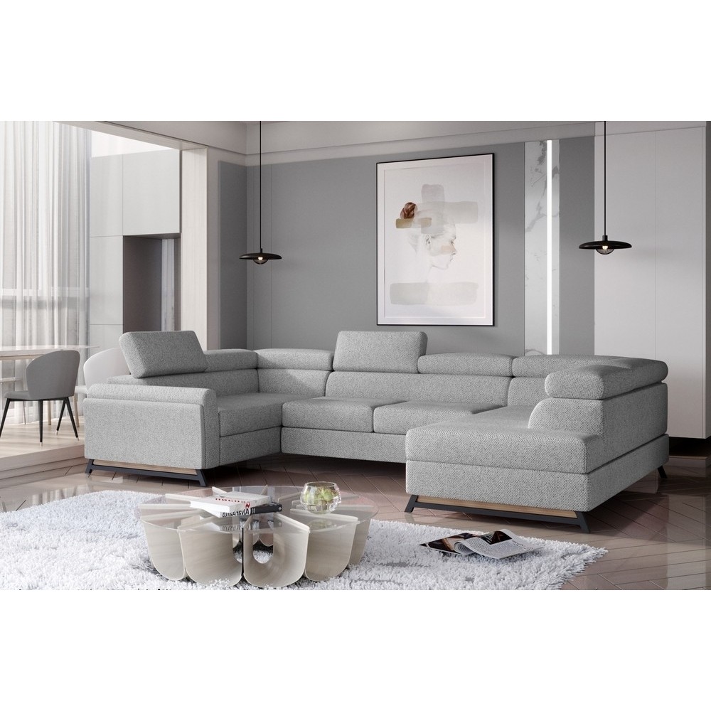 Canapé panoramique convertible - ESTEBAN - en tissu prestige luxe gris, 7 places, partie sans accoudoir à droite (vu de face) Canapé panoramique convertible - ESTEBAN - en tissu prestige luxe gris, 7 places, partie sans accoudoir à droite (vu de face)