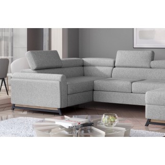 Canapé panoramique convertible - ESTEBAN - en tissu prestige luxe gris, 7 places, partie sans accoudoir à droite (vu de face)