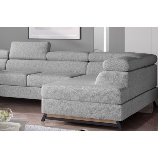 Canapé panoramique convertible - ESTEBAN - en tissu prestige luxe gris, 7 places, partie sans accoudoir à droite (vu de face)