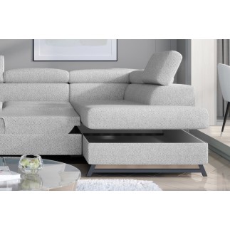 Canapé panoramique convertible - ESTEBAN - en tissu prestige luxe gris, 7 places, partie sans accoudoir à droite (vu de face)
