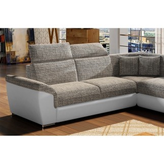 Canapé d'angle - convertible - FELIPE - en tissu beige et simili cuir blanc, 5/6 places, angle gauche