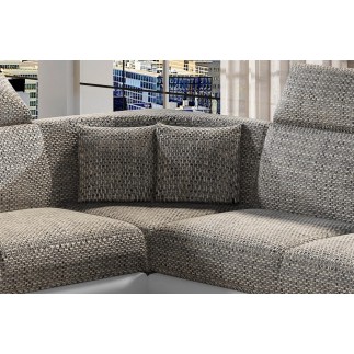 Canapé d'angle - convertible - FELIPE - en tissu beige et simili cuir blanc, 5/6 places
