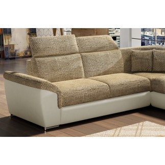 Canapé d'angle - convertible - FELIPE - en tissu beige et simili cuir écru, 5/6 places