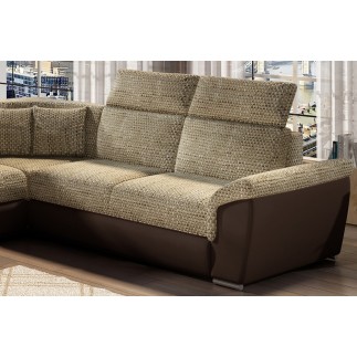Canapé d'angle - convertible - FELIPE - en tissu beige et simili cuir chocolat, 5/6 places
