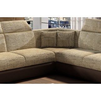 Canapé d'angle - convertible - FELIPE - en tissu beige et simili cuir chocolat, 5/6 places