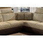 Canapé d'angle - convertible - FELIPE - en tissu beige et simili cuir chocolat, 5/6 places, angle gauche Canapé d'angle - convertible - FELIPE - en tissu beige et simili cuir chocolat, 5/6 places, angle gauche