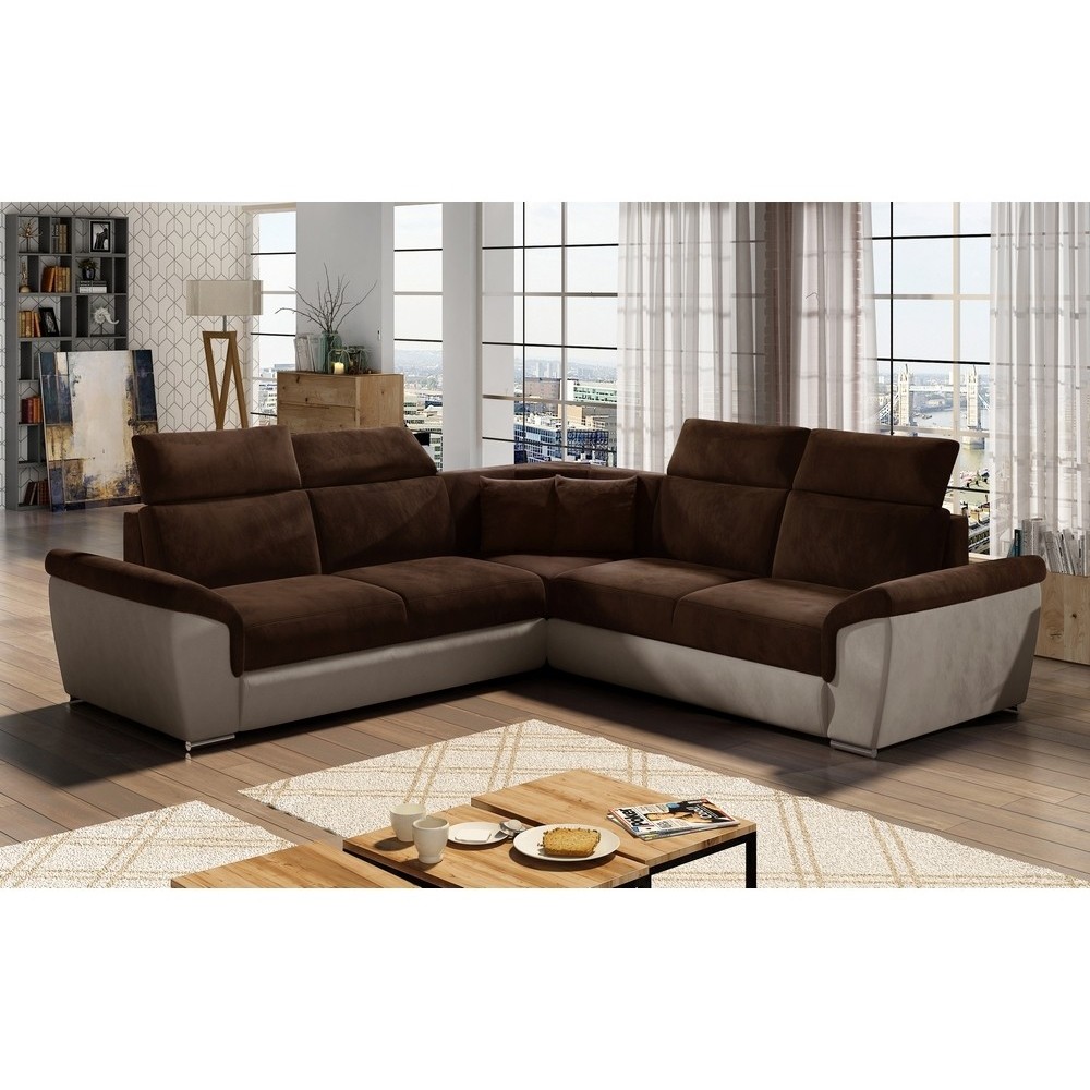 Canapé d'angle - convertible - FELIPE VELOURS - en tissu luxe chocolat et beige, 5/6 places, angle gauche Canapé d'angle - convertible - FELIPE VELOURS - en tissu luxe chocolat et beige, 5/6 places, angle gauche