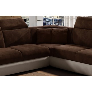 Canapé d'angle - convertible - FELIPE VELOURS - en tissu luxe chocolat et beige, 5/6 places