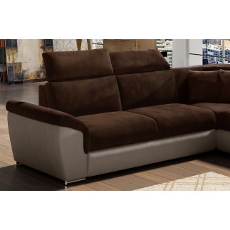 Canapé d'angle - convertible - FELIPE VELOURS - en tissu luxe chocolat et beige, 5/6 places