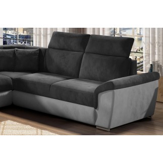 Canapé d'angle - convertible - FELIPE VELOURS - en tissu luxe gris foncé et gris clair, 5/6 places