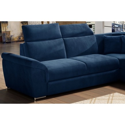 Canapé d'angle convertible - FELIPE VELOURS - en tissu luxe bleu, 5/6 places, angle gauche
