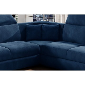 Canapé d'angle convertible - FELIPE VELOURS - en tissu luxe bleu, 5/6 places