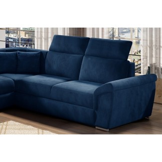 Canapé d'angle convertible - FELIPE VELOURS - en tissu luxe bleu, 5/6 places