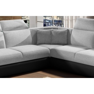 Canapé d'angle - convertible - FELIPE - en tissu gris clair et simili cuir noir, 5/6 places