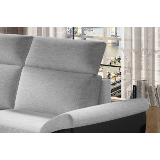 Canapé d'angle - convertible - FELIPE - en tissu gris clair et simili cuir noir, 5/6 places