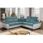 Canapé d'angle - convertible - FELIPE - en tissu bleu et simili cuir blanc, 5/6 places, angle gauche Canapé d'angle - convertible - FELIPE - en tissu bleu et simili cuir blanc, 5/6 places, angle gauche
