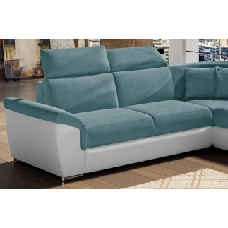 Canapé d'angle - convertible - FELIPE - en tissu bleu et simili cuir blanc, 5/6 places, angle gauche