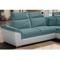 Canapé d'angle - convertible - FELIPE - en tissu bleu et simili cuir blanc, 5/6 places, angle gauche Canapé d'angle - convertible - FELIPE - en tissu bleu et simili cuir blanc, 5/6 places, angle gauche