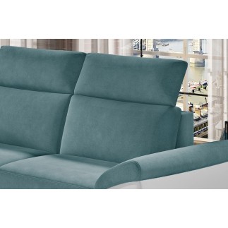 Canapé d'angle - convertible - FELIPE - en tissu bleu et simili cuir blanc, 5/6 places