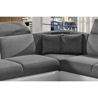 Canapé d'angle - convertible - FELIPE - en tissu gris et simili cuir blanc, 5/6 places