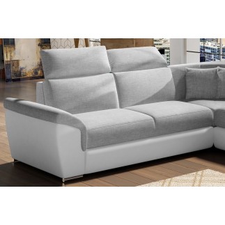Canapé d'angle - convertible - FELIPE - en tissu gris clair et simili cuir blanc, 5/6 places, angle gauche