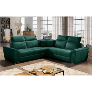 Canapé d'angle - convertible - FELIPE VELOURS - en tissu luxe vert, 5/6 places