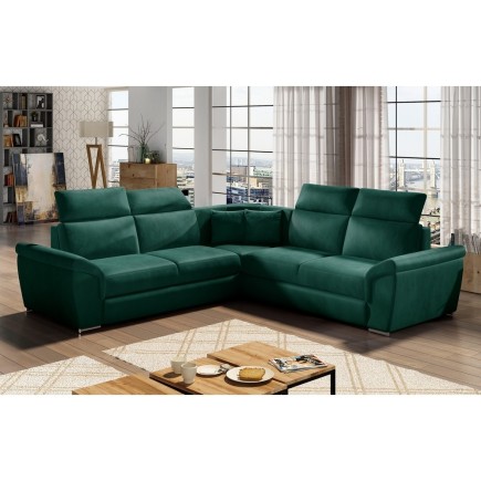 Canapé d'angle - convertible - FELIPE VELOURS - en tissu luxe vert, 5/6 places