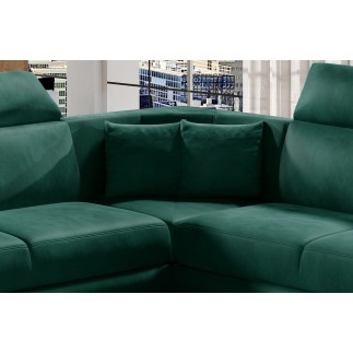 Canapé d'angle - convertible - FELIPE VELOURS - en tissu luxe vert, 5/6 places