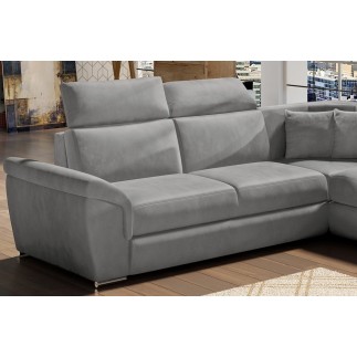 Canapé d'angle convertible - FELIPE VELOURS - en tissu luxe gris clair, 5/6 places