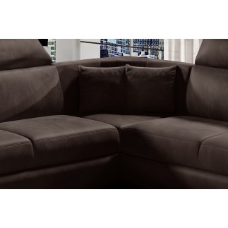 Canapé d'angle - convertible - FELIPE VELOURS - en tissu luxe chocolat, 5/6 places