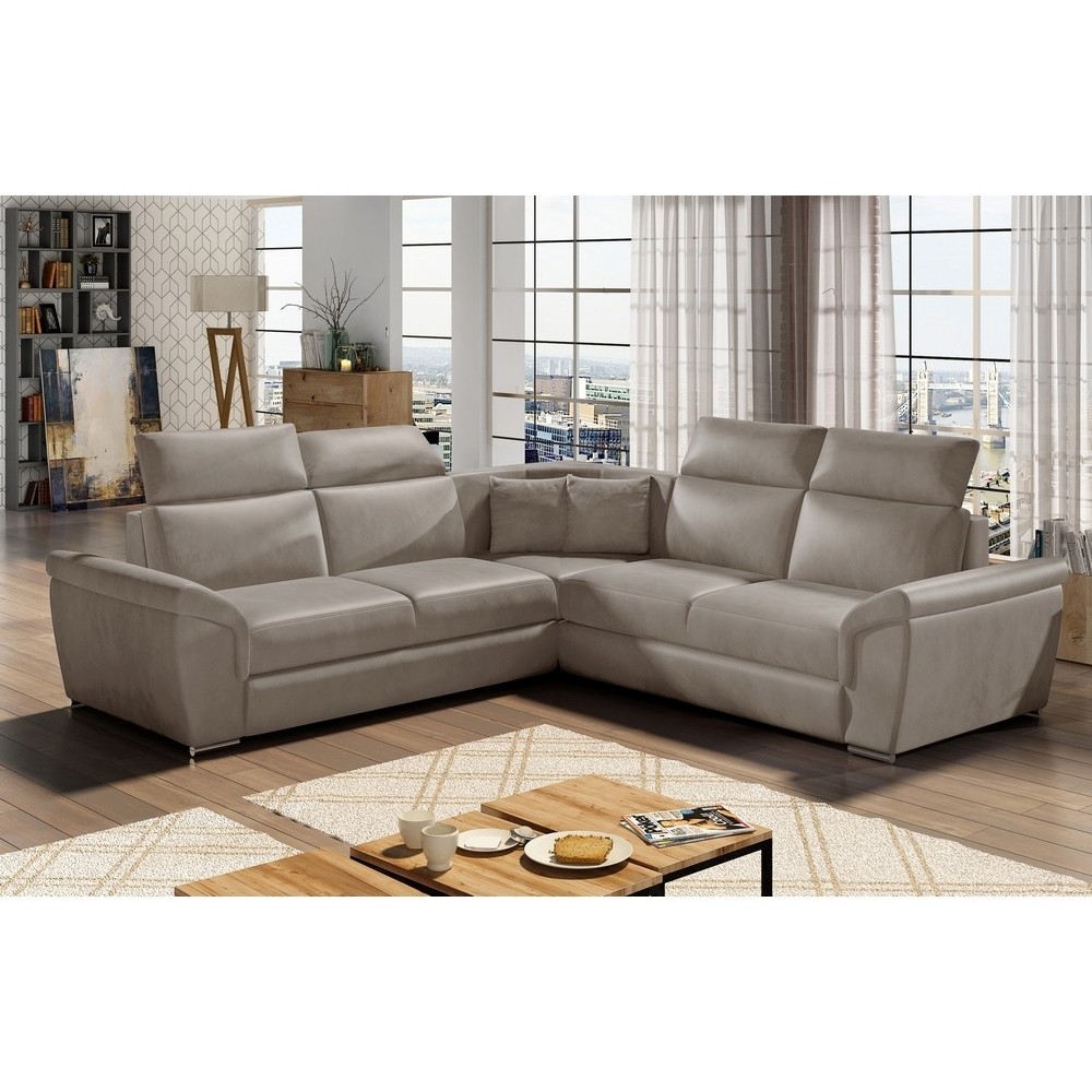 Canapé d'angle - convertible - FELIPE VELOURS - en tissu luxe beige, 5/6 places, angle gauche