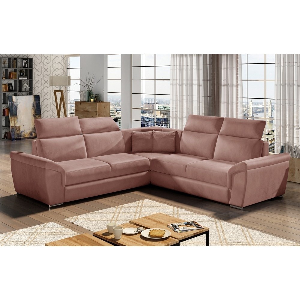 Canapé d'angle - convertible - FELIPE VELOURS - en tissu luxe rose pale, 5/6 places, angle gauche Canapé d'angle - convertible - FELIPE VELOURS - en tissu luxe rose pale, 5/6 places, angle gauche
