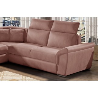 Canapé d'angle - convertible - FELIPE VELOURS - en tissu luxe rose pale, 5/6 places