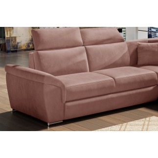 Canapé d'angle - convertible - FELIPE VELOURS - en tissu luxe rose pale, 5/6 places
