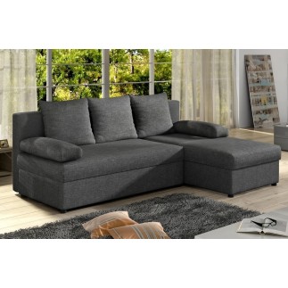 Canapé d'angle convertible - GILO - en tissu luxe 3/4 places, gris foncé, angle droit (vu de face)